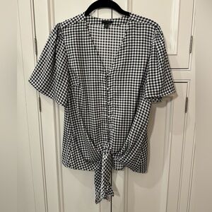 Ann Taylor Gingham Front Tie Blouse size M